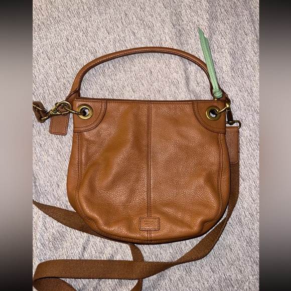Fossil Leather Patch Convertible Hobo Winter Green & White Stripped Crossbody - Picture 5 of 7